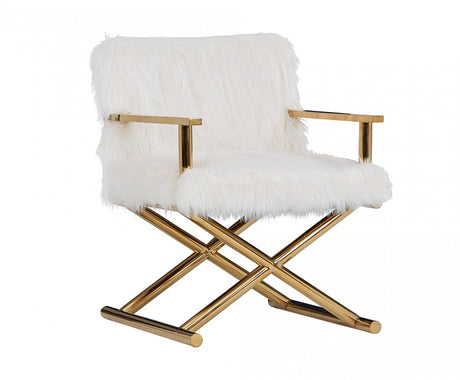 Modrest Corley Modern White Faux Fur & Gold Accent Chair - Home Elegance USA