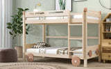 Twin Size Car-Shaped Convertible Bunk Bed, White, Natural+Brown - Home Elegance USA