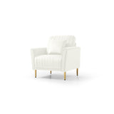 Mid-Century Modern Velvet Fabric Accent Chair Armchair for Living Room Bedroom Channel Tufted Upholstered Comfortable Cream Color Reading Armchair Home Elegance USA