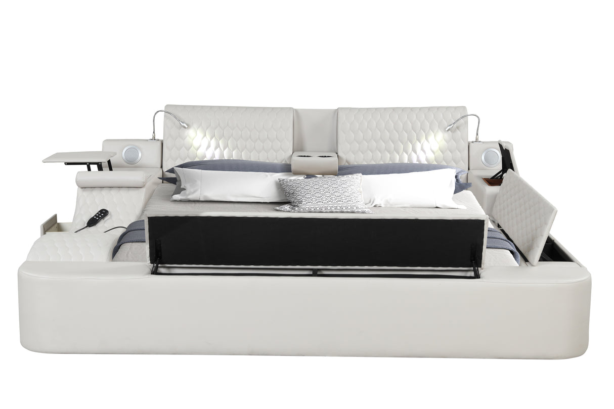 Zoya Smart Multifunctional King Size Bed Made with Wood in Ice - Home Elegance USA