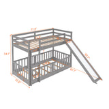 Twin Over Twin Bunk Bed with Slide and Ladder, Gray（Old SKU:LP000009AAE） - Home Elegance USA