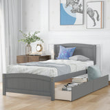 Twin size Platform Bed with Two Drawers, Gray - Home Elegance USA