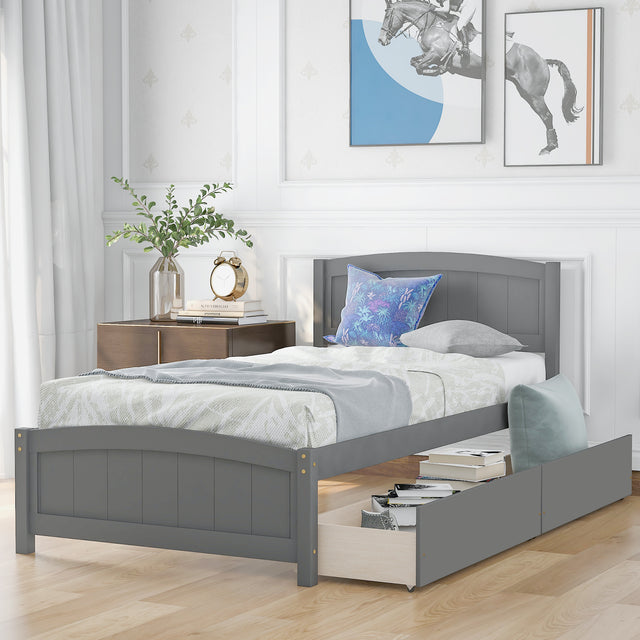 Twin size Platform Bed with Two Drawers, Gray - Home Elegance USA