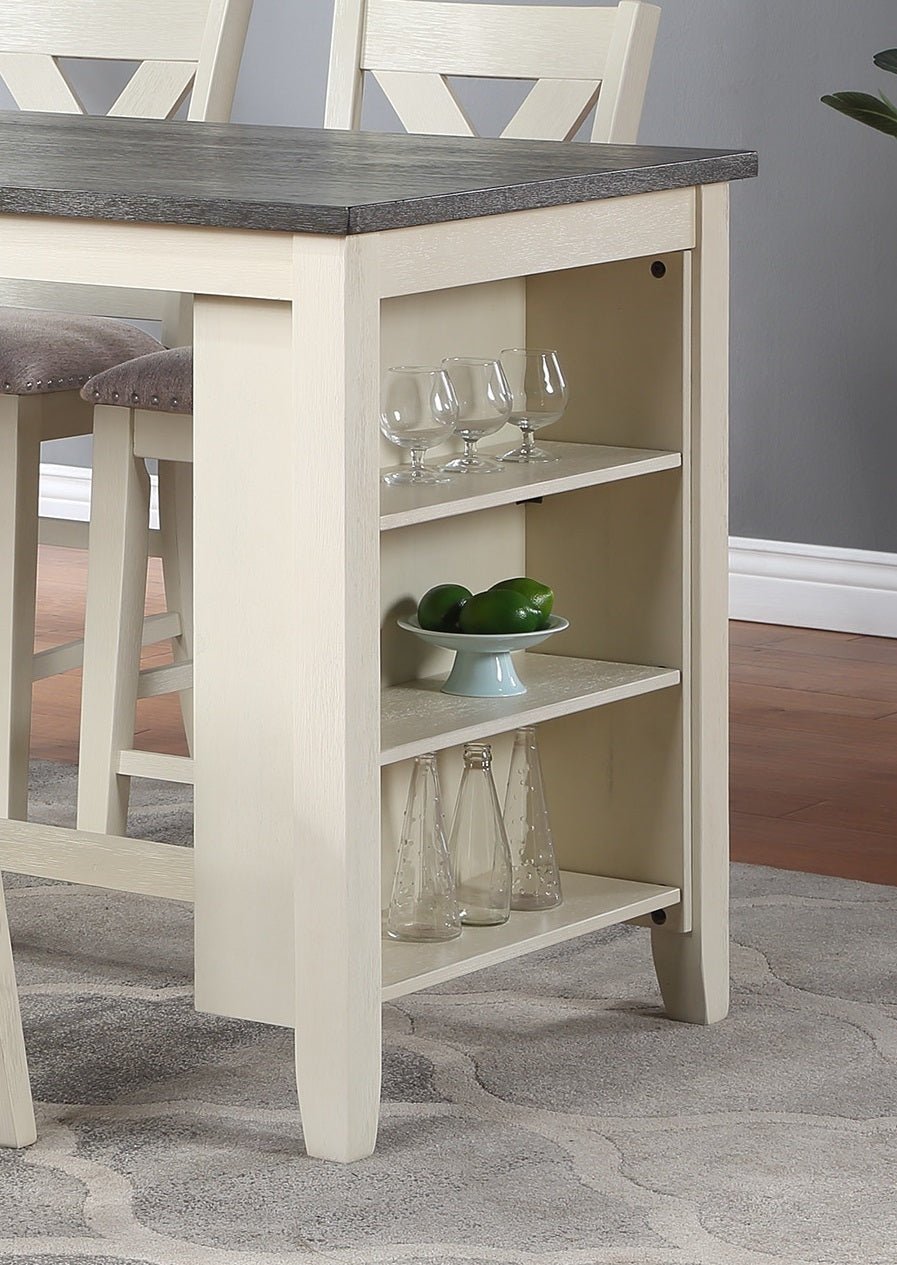 Modern Contemporary 5pc Counter Height High Dining Table w Storage Shelves High Chairs And Stools Wooden Kitchen Breakfast Table Dining Room Furniture - Home Elegance USA