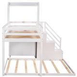 Twin over Full House Roof Bunk Bed with Staircase and Shelves, White - Home Elegance USA