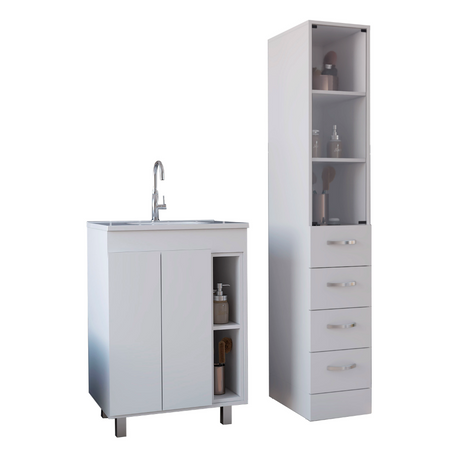 Montana 2 Piece Bathroom Set,  Acra Free Standing Vanity + Magna Linen Cabinet , White