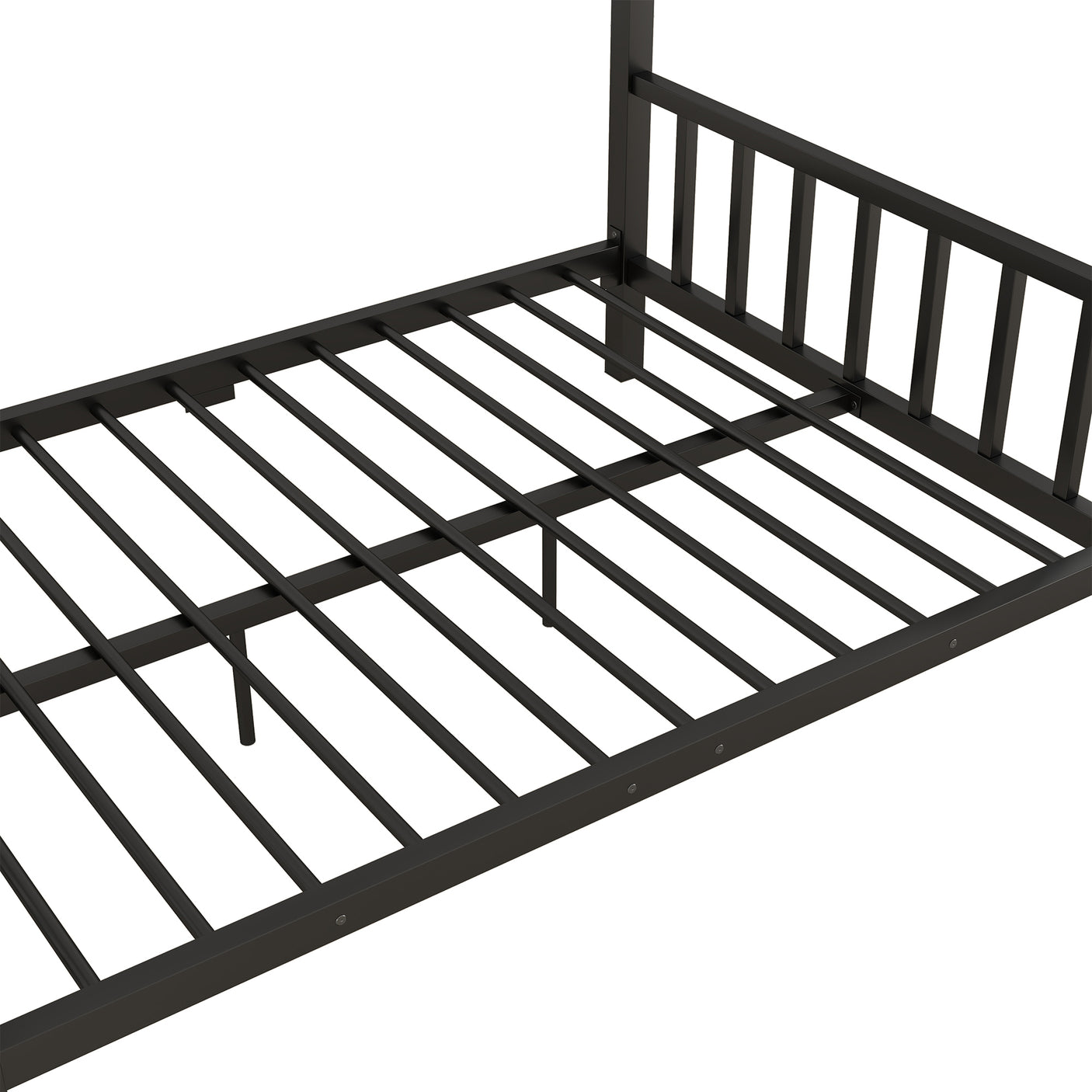 Full Size Metal House Platform Bed with Two Drawers,Headboard and Footboard,Roof Design,Black - Home Elegance USA