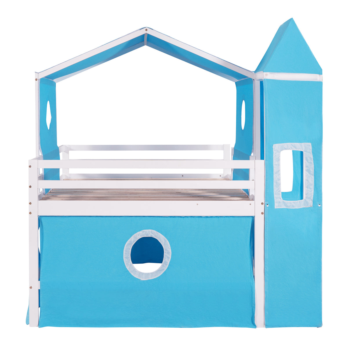 Full Size Bunk Bed with Slide Blue Tent and Tower - Blue - Home Elegance USA