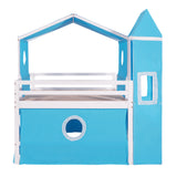 Full Size Bunk Bed with Slide Blue Tent and Tower - Blue - Home Elegance USA