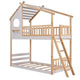 Twin Over Twin Bunk Bed Wood Bed with Roof, Window, Ladder ( Natural )(OLD SKU :LP000008AAD) - Home Elegance USA