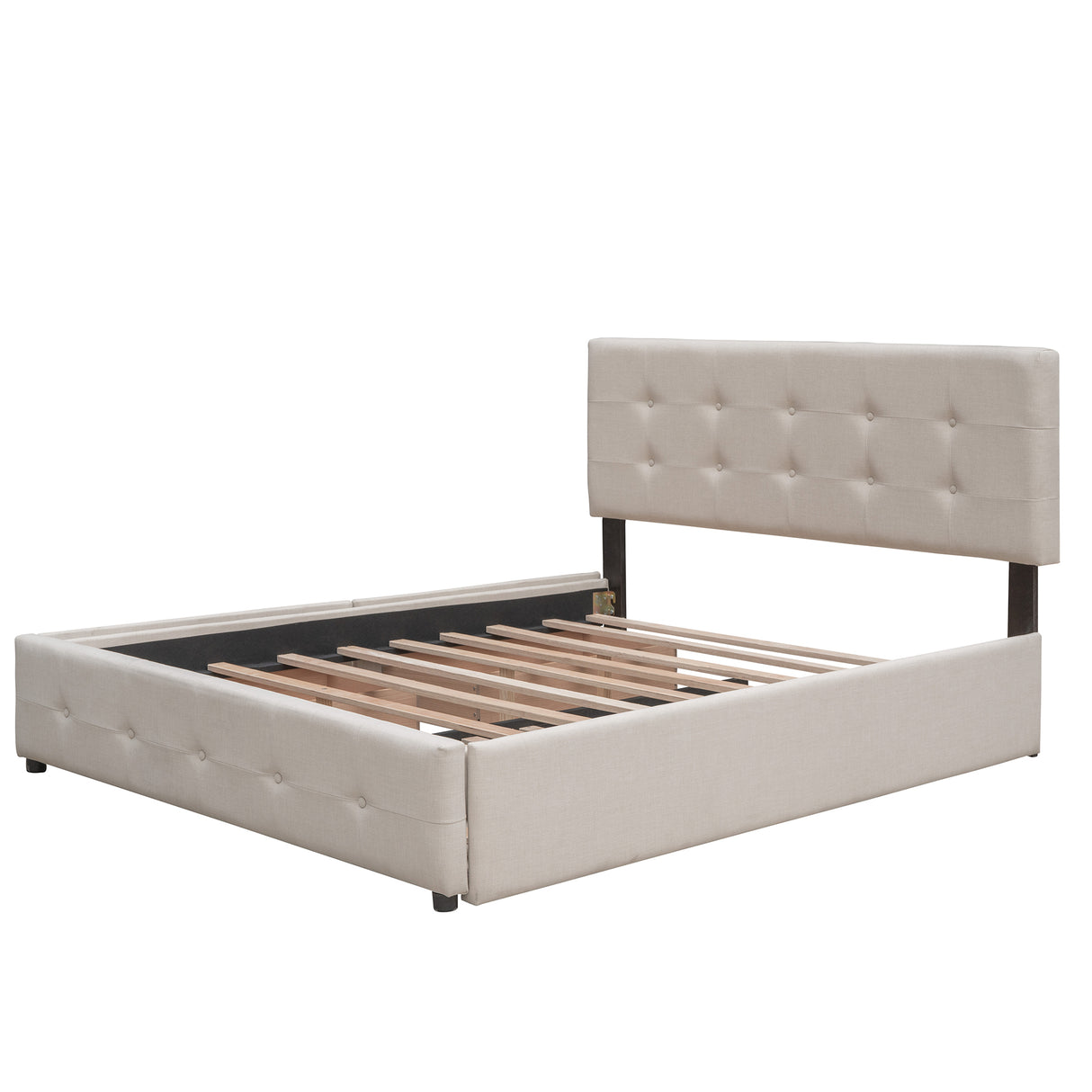 Upholstered Platform Bed with 2 Drawers and 1 Twin XL Trundle,  Linen Fabric, Queen Size - Dark Beige(OLD SKU :LP000314AAA)