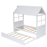 Twin Size Wood House Bed With Twin Size Trundle, Wooden Daybed, White