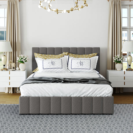 Queen size Upholstered Platform bed with a Hydraulic Storage System - Gray - Home Elegance USA