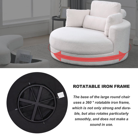 [Video] Welike Swivel Accent Barrel Modern Sofa Lounge Club Big Round Chair with Storage Ottoman Linen Fabric for Living Room Hotel with Pillows Home Elegance USA