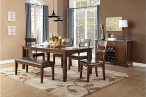 Mantello 7-Piece Dining Set by Homelegance | Cherry Finish & Faux Leather Upholstery | Seats 4 + Bench & Server