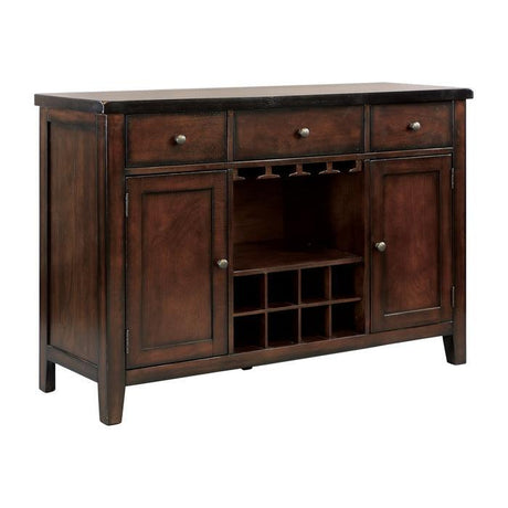 Mantello 7-Piece Dining Set by Homelegance | Cherry Finish & Faux Leather Upholstery | Seats 4 + Bench & Server