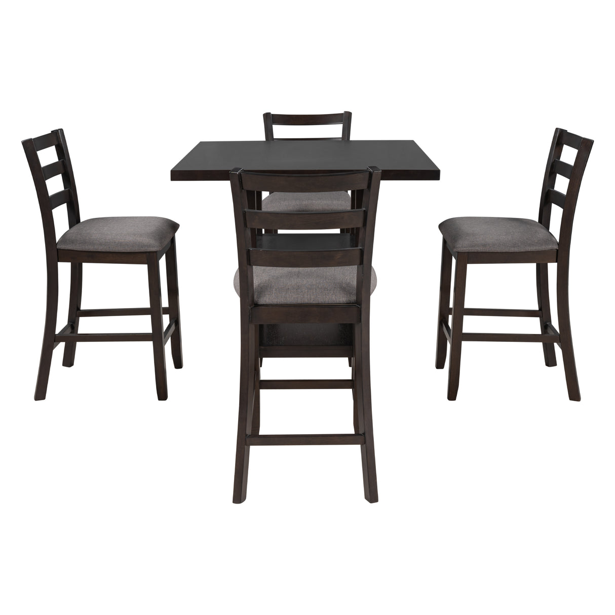 TREXM 5-Piece Wooden Counter Height Dining Set with Padded Chairs and Storage Shelving (Espresso) - Home Elegance USA