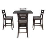 TREXM 5-Piece Wooden Counter Height Dining Set with Padded Chairs and Storage Shelving (Espresso) - Home Elegance USA