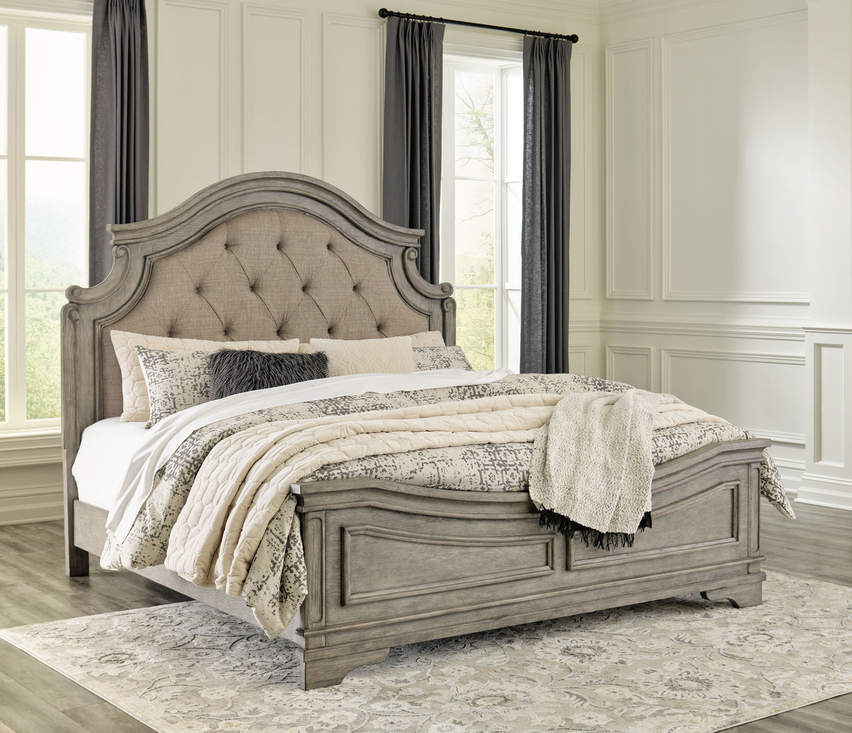 Lodenbay - Antique Gray - 7 Pc. - Dresser, Mirror, Queen Panel Bed, 2 Nightstands - Home Elegance USA