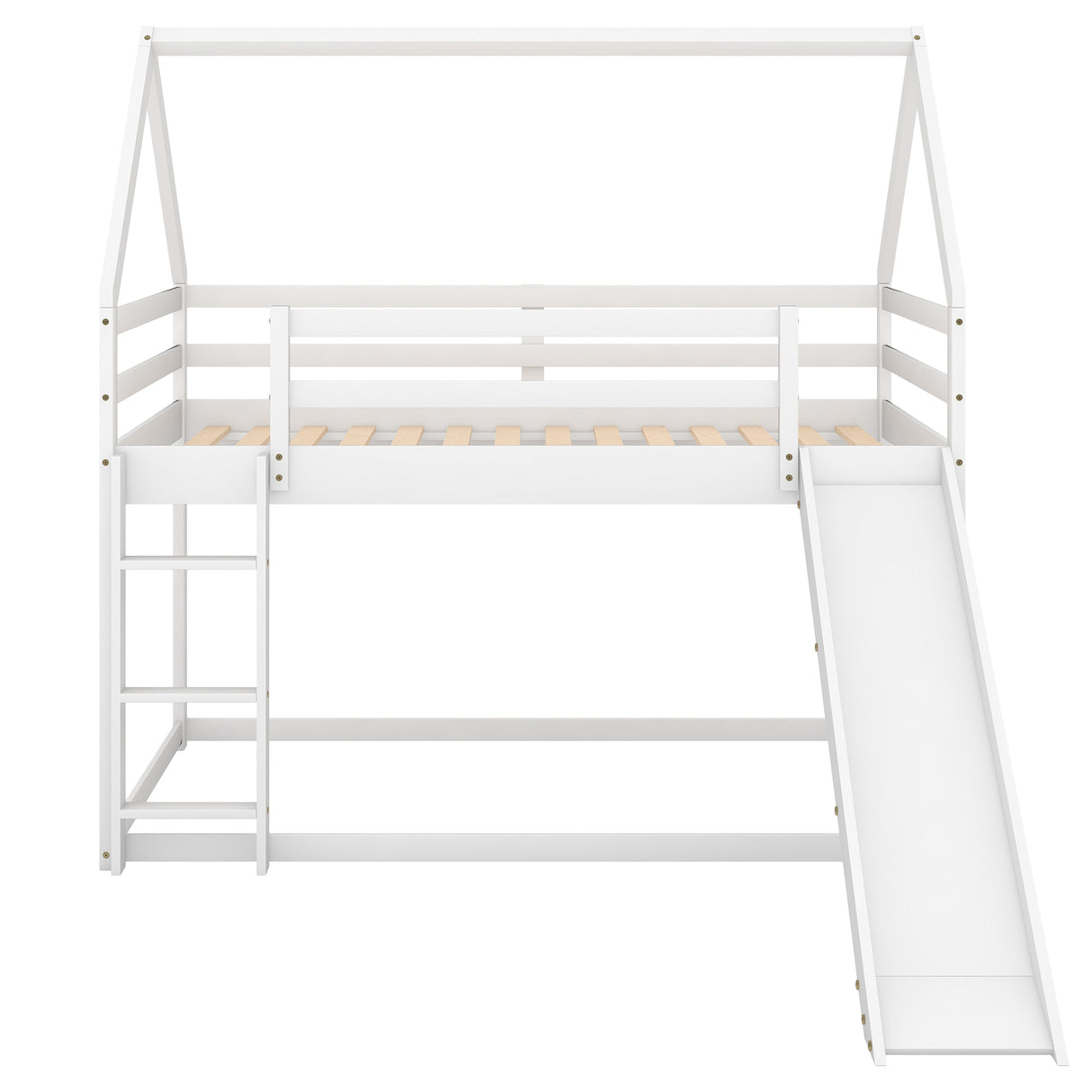 Twin Size Bunk House Bed with Slide and Ladder,White - Home Elegance USA