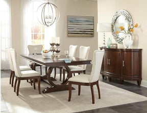 Oratorio 7-Piece Dining Set by Homelegance | Dark Cherry Finish & Off-White Fabric Upholstery | Seats 6