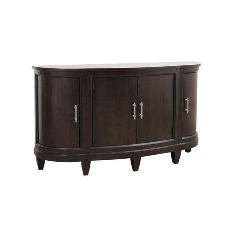 Oratorio 8-Piece Dining Set by Homelegance | Dark Cherry Finish & Off-White Fabric Upholstery | Seats 6 + Server