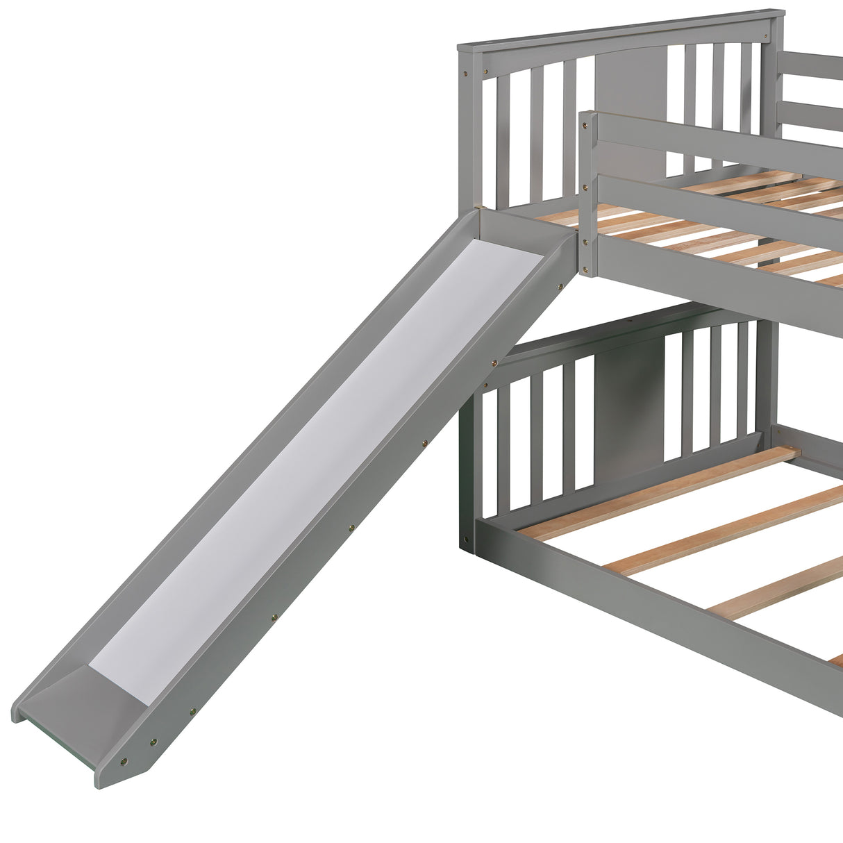 Twin Over Twin Bunk Bed with Slide and Ladder, Gray (Old SKU：LP000108AAE) - Home Elegance USA