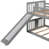 Twin Over Twin Bunk Bed with Slide and Ladder, Gray (Old SKU：LP000108AAE) - Home Elegance USA