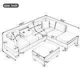 104.5" Modern Sectional Sofa with Storage Ottoman, L - Shape Couch with 2 Pillows and Cup Holder,Sectional Sofa with Reversible Chaise for Living Room,Light Gray | Home Elegance USA