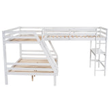 L-Shaped Twin over Full Bunk Bed and Twin Size Loft Bed with Built-in Desk,White - Home Elegance USA