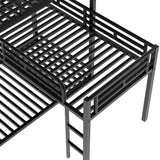 L-shaped Metal Triple Twin Size Bunk Bed, Black(OLD SKU:SM000605AAB) - Home Elegance USA