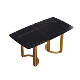 63"Modern artificial stone black curved golden metal leg dining table - 6 people - W1535S00164 - image - 4