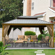 12'x16' aluminum gazebo with steel canopy, curtains, and netting for outdoor spaces.