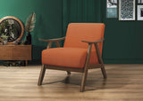 Modern Home Furniture Orange Color Fabric Upholstered 1pc Accent Chair Cushion Back and Seat Walnut Finish Solid Rubber Wood Furniture - Home Elegance USA