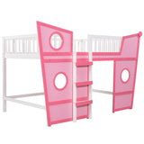 Full Size Boat Shape Loft Bed with Ladder-Pink - Home Elegance USA
