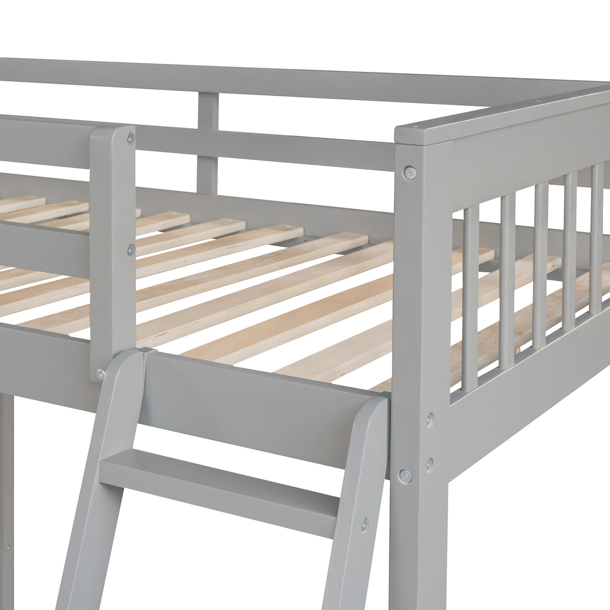 Twin over Full L-Shaped Bunk Bed With 3 Drawers, Ladder and Staircase - Gray - Home Elegance USA