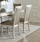 Glamorous Style Dining 7pc Set Champagne Finish Table w Leaf Glass Insert Top Upholstered Tufted 6x Side Chairs Traditional Dining Room Furniture - Home Elegance USA