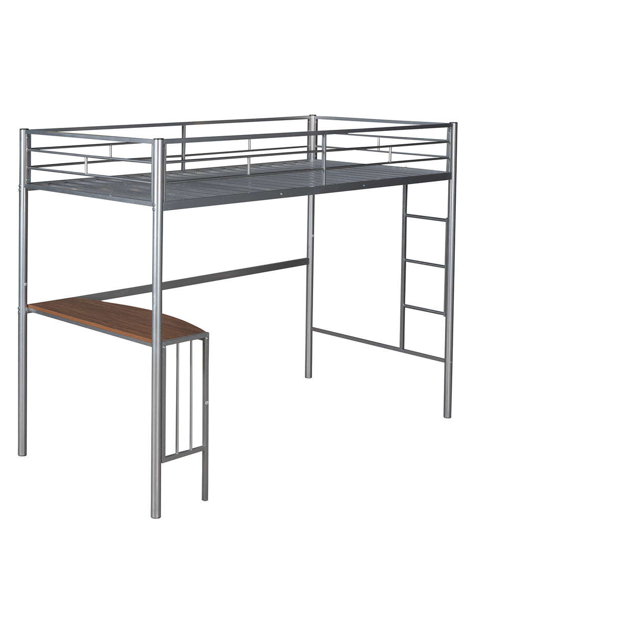 Twin Over Full Metal Bunk Bed with Desk, Ladder and Quality Slats for Bedroom, Metallic Silver（OLD SKU :LP000092AAN） - Home Elegance USA