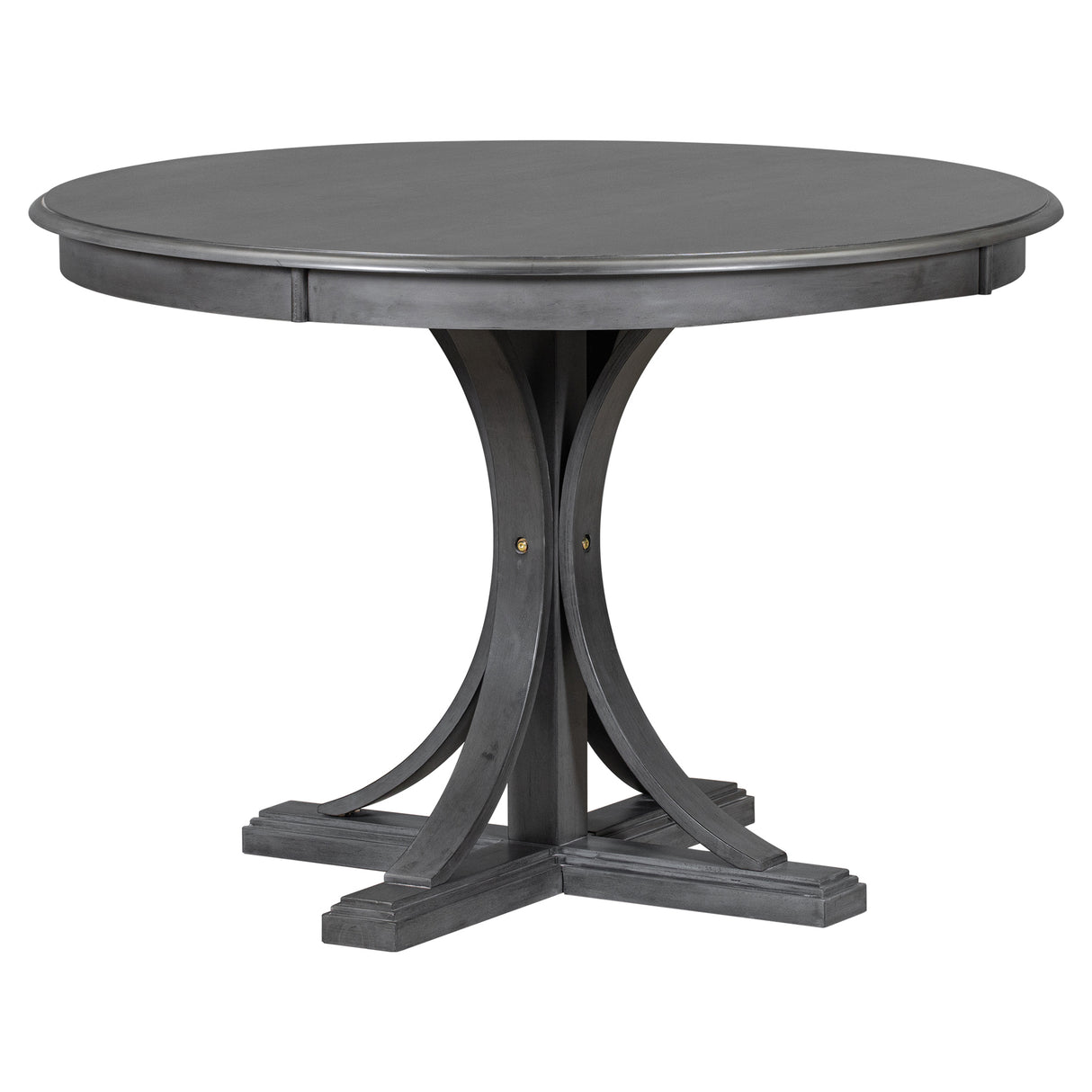 TREXM 5-Piece Retro Round Dining Table Set with Curved Trestle Style Table Legs and 4 Upholstered Chairs for Dining Room (Dark Gray) - Home Elegance USA