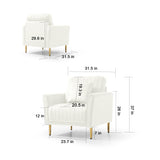 Mid-Century Modern Velvet Fabric Accent Chair Armchair for Living Room Bedroom Channel Tufted Upholstered Comfortable Cream Color Reading Armchair Home Elegance USA
