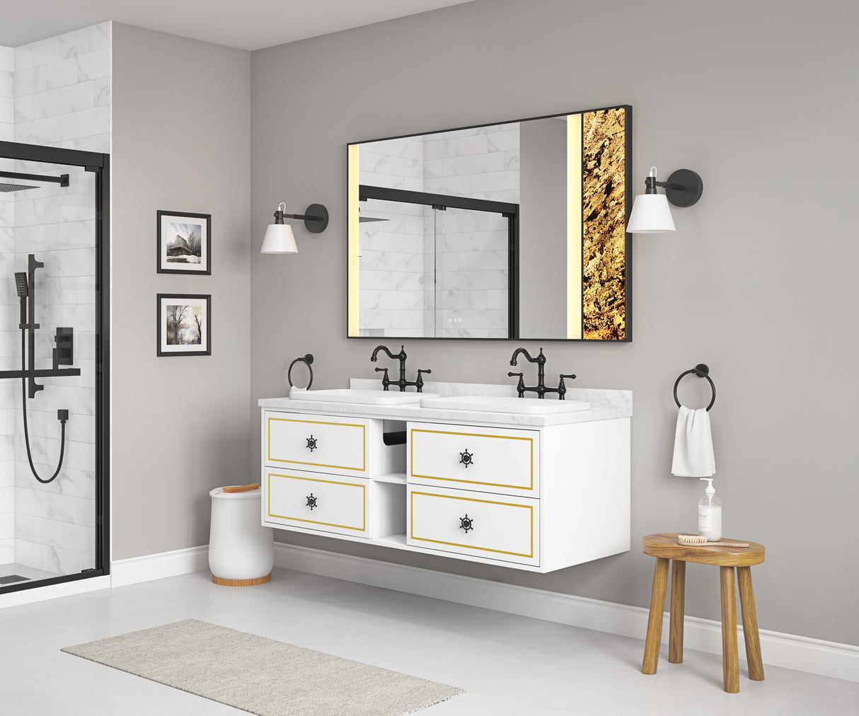 Wall Hung Doulble Sink Bath Vanity Cabinet Only in  Bathroom Vanities without Tops