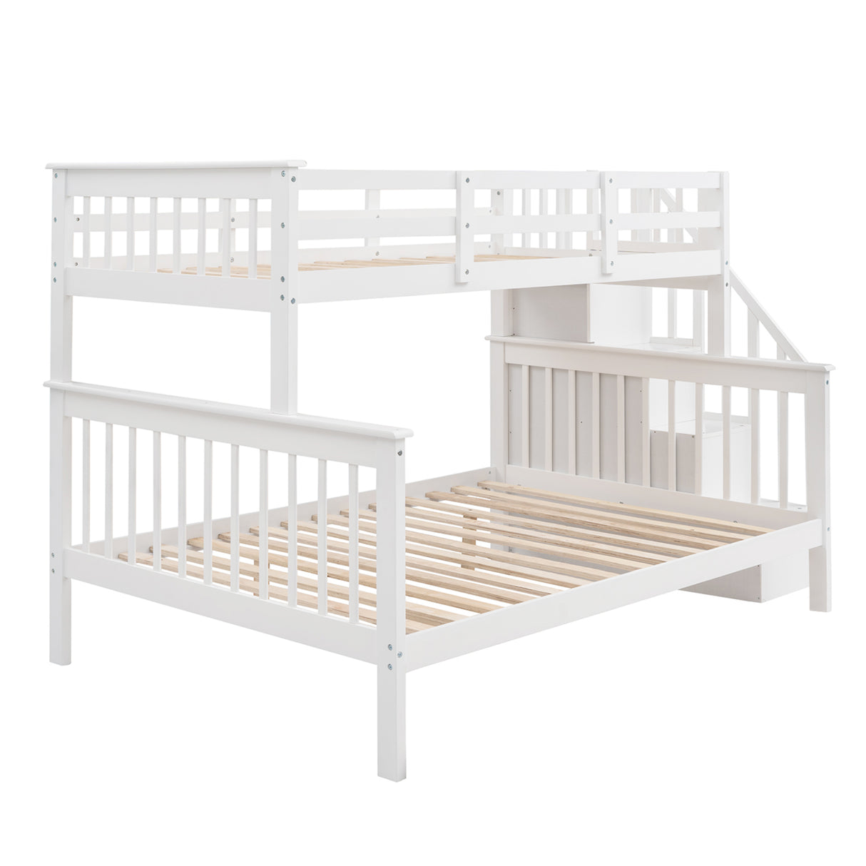 Stairway Twin-Over-Full Bunk Bed with Storage and Guard Rail for Bedroom, White color(OLD SKU :LP000019AAK) - Home Elegance USA