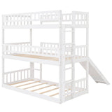 Twin-Over-Twin-Over-Twin Triple Bed with Built-in Ladder and Slide, Triple Bunk Bed with Guardrails, White(OLD SKU: LP000051AAK) - Home Elegance USA