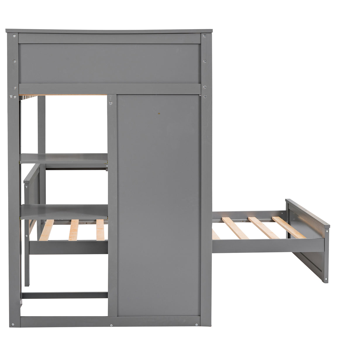 Twin size Loft Bed with a Stand-alone bed, Shelves,Desk,and Wardrobe-Gray - Home Elegance USA