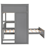 Twin size Loft Bed with a Stand-alone bed, Shelves,Desk,and Wardrobe-Gray - Home Elegance USA