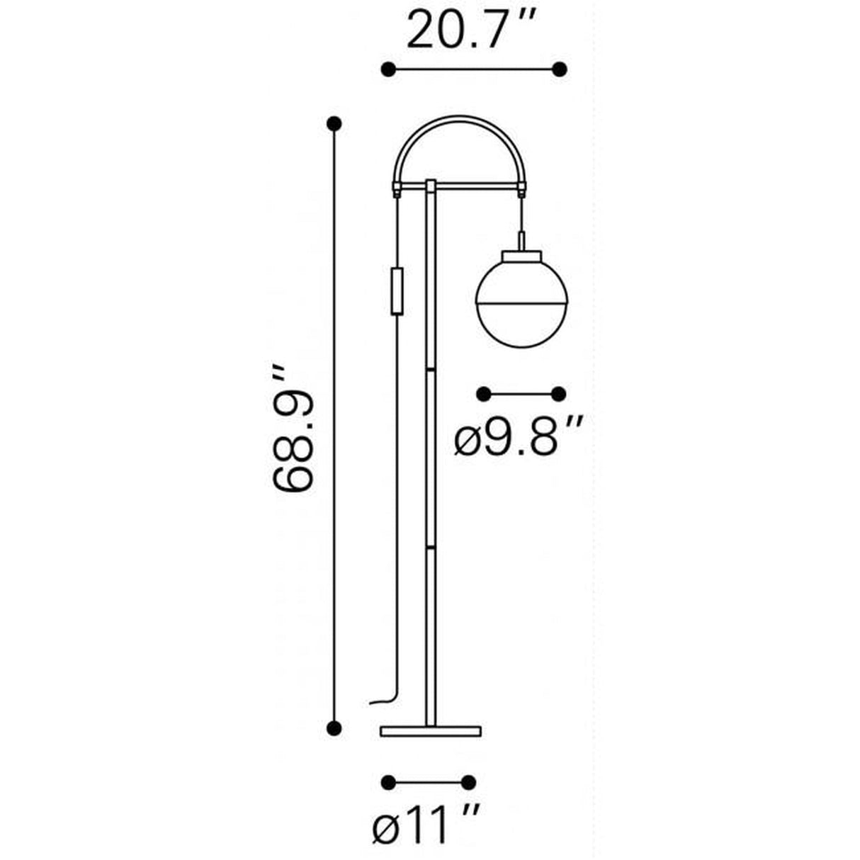 Zuo Waterloo Floor Lamp White & Brushed Brass