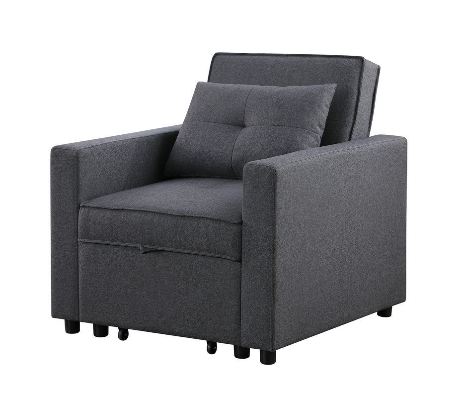 Zoey Dark Gray Linen Convertible Sleeper Chair with Side Pocket - Home Elegance USA
