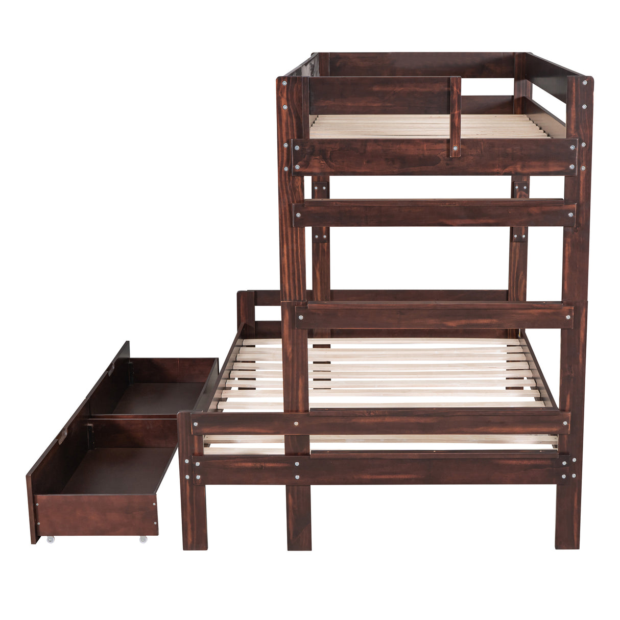 Twin over Full Wood Bunk Bed with 2 Drawers, Espresso - Home Elegance USA