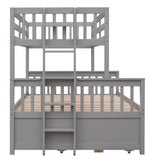 Twin-Over-Full Bunk Bed with Twin size Trundle , Separable Bunk Bed with Drawers for Bedroom - Gray - Home Elegance USA