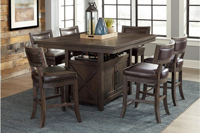 Homelegance - Oxton 7 Piece Counter Height Table Set In Dark Cherry - 5655-24-7Set